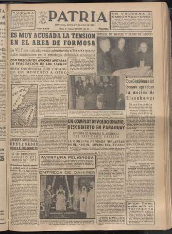 'Patria : diario de Falange Española Tradicionalista y de las J.O.N.S.' - Año XX Número 6056 - 1955 enero 27