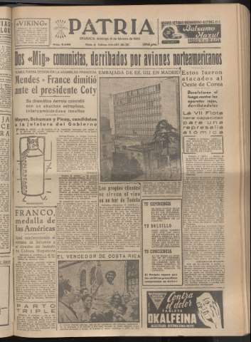 'Patria : diario de Falange Española Tradicionalista y de las J.O.N.S.' - Año XX Número 6066 - 1955 febrero 6