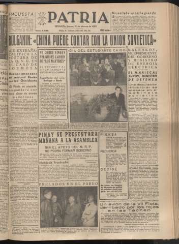 'Patria : diario de Falange Española Tradicionalista y de las J.O.N.S.' - Año XX Número 6068 - 1955 febrero 10