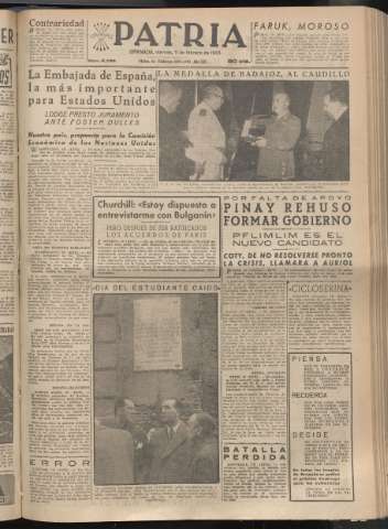 'Patria : diario de Falange Española Tradicionalista y de las J.O.N.S.' - Año XX Número 6069 - 1955 febrero 11