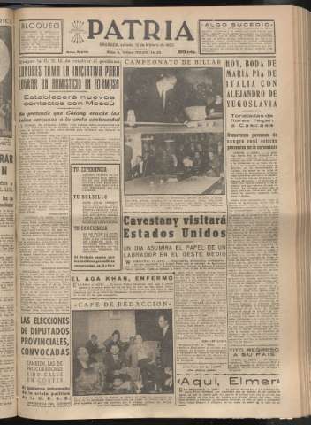 'Patria : diario de Falange Española Tradicionalista y de las J.O.N.S.' - Año XX Número 6070 - 1955 febrero 12