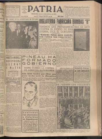 'Patria : diario de Falange Española Tradicionalista y de las J.O.N.S.' - Año XX Número 6075 - 1955 febrero 18