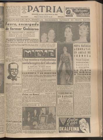 'Patria : diario de Falange Española Tradicionalista y de las J.O.N.S.' - Año XX Número 6077 - 1955 febrero 20