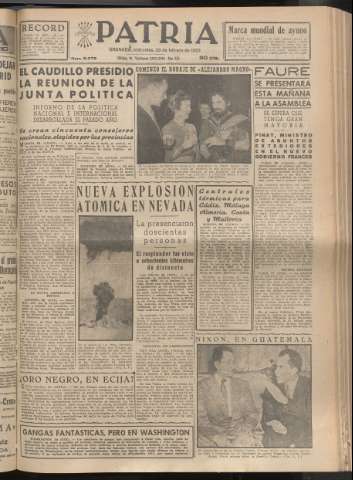 'Patria : diario de Falange Española Tradicionalista y de las J.O.N.S.' - Año XX Número 6079 - 1955 febrero 23
