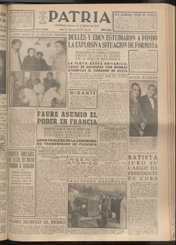 'Patria : diario de Falange Española Tradicionalista y de las J.O.N.S.' - Año XX Número 6081 - 1955 febrero 25