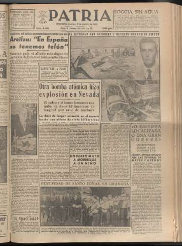 'Patria : diario de Falange Española Tradicionalista y de las J.O.N.S.' - Año XX Número 6089 - 1955 marzo 8