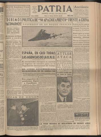 'Patria : diario de Falange Española Tradicionalista y de las J.O.N.S.' - Año XX Número 6090 - 1955 marzo 9