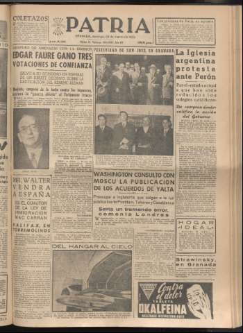 'Patria : diario de Falange Española Tradicionalista y de las J.O.N.S.' - Año XX Número 6100 - 1955 marzo 20