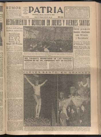'Patria : diario de Falange Española Tradicionalista y de las J.O.N.S.' - Año XX Número 6116 - 1955 abril 9