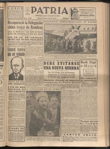 'Patria : diario de Falange Española Tradicionalista y de las J.O.N.S.' - Año XX Número 6118 - 1955 abril 12