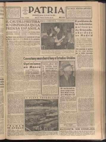 'Patria : diario de Falange Española Tradicionalista y de las J.O.N.S.' - Año XX Número 6120 - 1955 abril 14