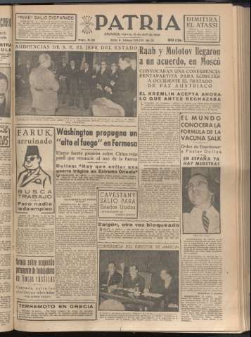 'Patria : diario de Falange Española Tradicionalista y de las J.O.N.S.' - Año XX Número 6121 - 1955 abril 15