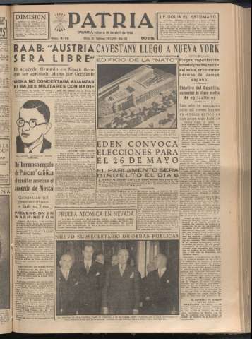 'Patria : diario de Falange Española Tradicionalista y de las J.O.N.S.' - Año XX Número 6122 - 1955 abril 16