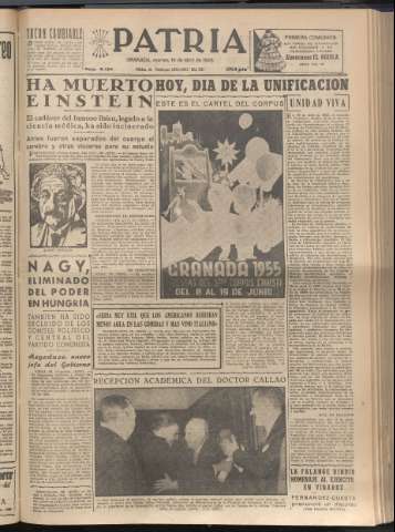 'Patria : diario de Falange Española Tradicionalista y de las J.O.N.S.' - Año XX Número 6124 - 1955 abril 19