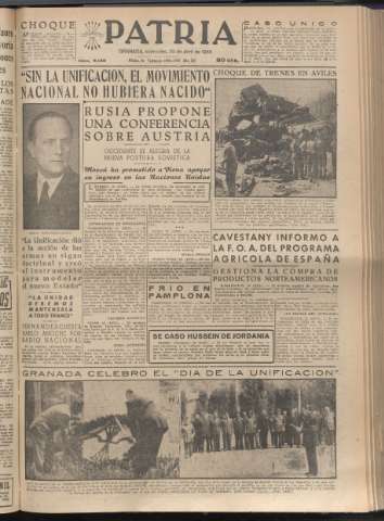 'Patria : diario de Falange Española Tradicionalista y de las J.O.N.S.' - Año XX Número 6125 - 1955 abril 20