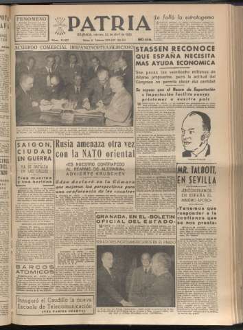 'Patria : diario de Falange Española Tradicionalista y de las J.O.N.S.' - Año XX Número 6127 - 1955 abril 22