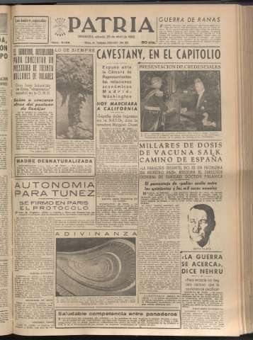 'Patria : diario de Falange Española Tradicionalista y de las J.O.N.S.' - Año XX Número 6128 - 1955 abril 23