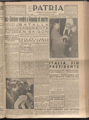 'Patria : diario de Falange Española Tradicionalista y de las J.O.N.S.' - Año XX Número 6133 - 1955 abril 29