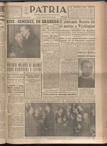 'Patria : diario de Falange Española Tradicionalista y de las J.O.N.S.' - Año XX Número 6137 - 1955 mayo 4