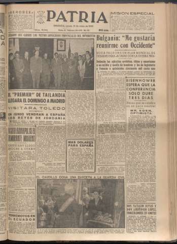 'Patria : diario de Falange Española Tradicionalista y de las J.O.N.S.' - Año XX Número 6144 - 1955 mayo 12