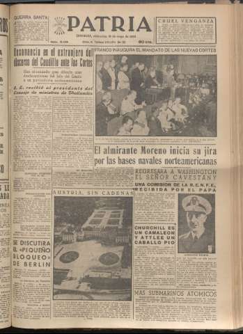 'Patria : diario de Falange Española Tradicionalista y de las J.O.N.S.' - Año XX Número 6149 - 1955 mayo 18