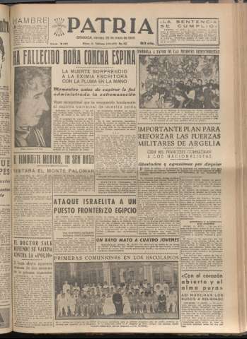 'Patria : diario de Falange Española Tradicionalista y de las J.O.N.S.' - Año XX Número 6151 - 1955 mayo 20
