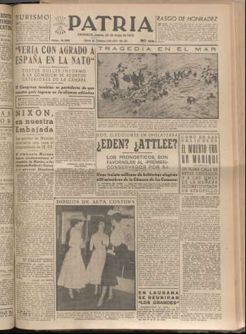 'Patria : diario de Falange Española Tradicionalista y de las J.O.N.S.' - Año XX Número 6156 - 1955 mayo 26