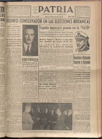 'Patria : diario de Falange Española Tradicionalista y de las J.O.N.S.' - Año XX Número 6157 - 1955 mayo 27