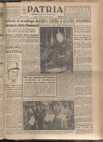 'Patria : diario de Falange Española Tradicionalista y de las J.O.N.S.' - Año XX Número 6160 - 1955 mayo 31