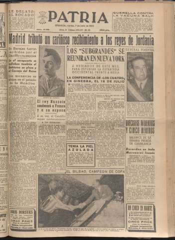 'Patria : diario de Falange Española Tradicionalista y de las J.O.N.S.' - Año XX Número 6166 - 1955 junio 7