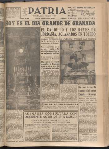 'Patria : diario de Falange Española Tradicionalista y de las J.O.N.S.' - Año XX Número 6168 - 1955 junio 9