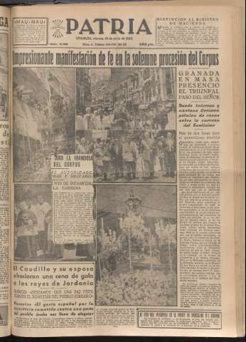 'Patria : diario de Falange Española Tradicionalista y de las J.O.N.S.' - Año XX Número 6169 - 1955 junio 10