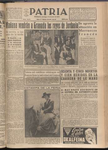 'Patria : diario de Falange Española Tradicionalista y de las J.O.N.S.' - Año XX Número 6171 - 1955 junio 12