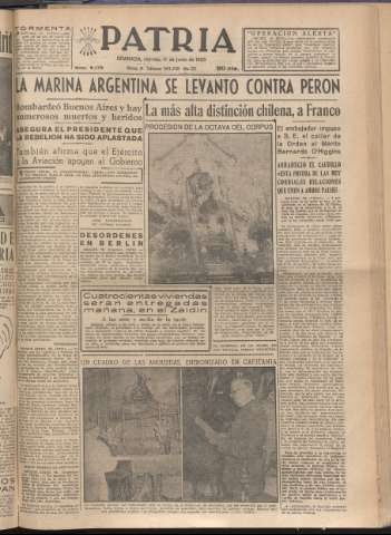 'Patria : diario de Falange Española Tradicionalista y de las J.O.N.S.' - Año XX Número 6175 - 1955 junio 17