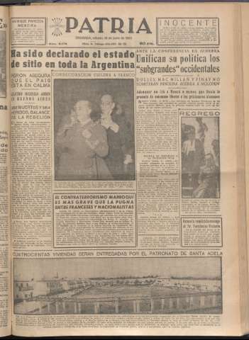 'Patria : diario de Falange Española Tradicionalista y de las J.O.N.S.' - Año XX Número 6176 - 1955 junio 18