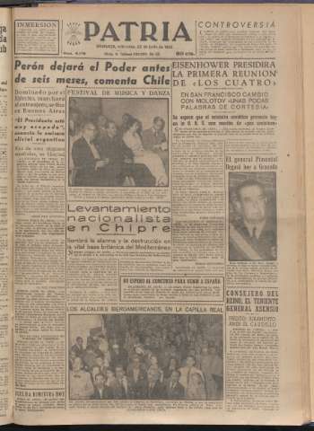 'Patria : diario de Falange Española Tradicionalista y de las J.O.N.S.' - Año XX Número 6178 - 1955 junio 22
