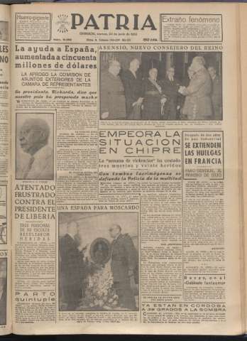 'Patria : diario de Falange Española Tradicionalista y de las J.O.N.S.' - Año XX Número 6180 - 1955 junio 24