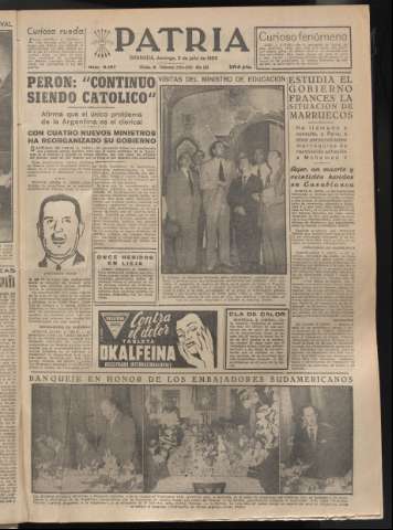 'Patria : diario de Falange Española Tradicionalista y de las J.O.N.S.' - Año XX Número 6187 - 1955 julio 3
