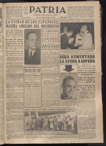 'Patria : diario de Falange Española Tradicionalista y de las J.O.N.S.' - Año XX Número 6191 - 1955 julio 8