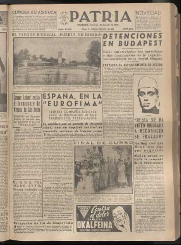 'Patria : diario de Falange Española Tradicionalista y de las J.O.N.S.' - Año XX Número 6193 - 1955 julio 10