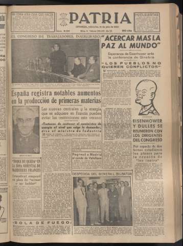 'Patria : diario de Falange Española Tradicionalista y de las J.O.N.S.' - Año XX Número 6195 - 1955 julio 13