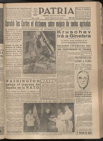 'Patria : diario de Falange Española Tradicionalista y de las J.O.N.S.' - Año XX Número 6197 - 1955 julio 15