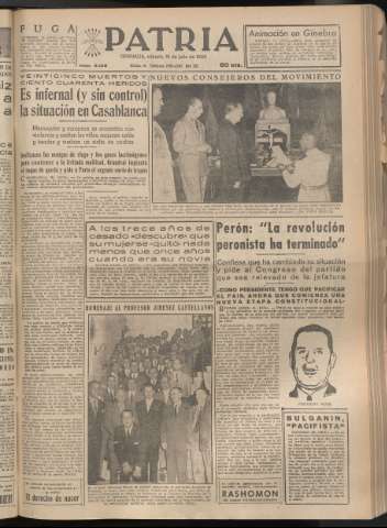 'Patria : diario de Falange Española Tradicionalista y de las J.O.N.S.' - Año XX Número 6198 - 1955 julio 16
