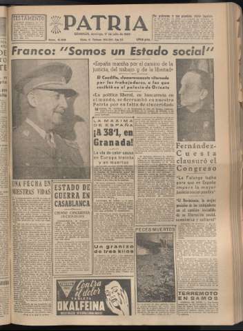 'Patria : diario de Falange Española Tradicionalista y de las J.O.N.S.' - Año XX Número 6199 - 1955 julio 17