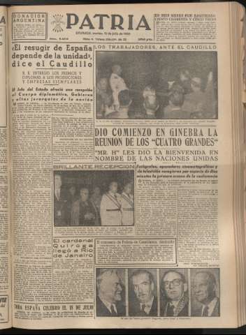 'Patria : diario de Falange Española Tradicionalista y de las J.O.N.S.' - Año XX Número 6200 - 1955 julio 19