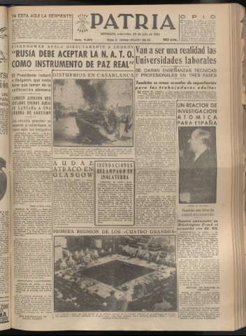 'Patria : diario de Falange Española Tradicionalista y de las J.O.N.S.' - Año XX Número 6201 - 1955 julio 20