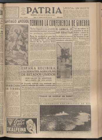 'Patria : diario de Falange Española Tradicionalista y de las J.O.N.S.' - Año XX Número 6205 - 1955 julio 24