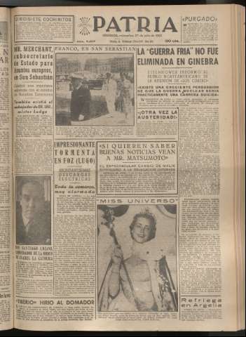 'Patria : diario de Falange Española Tradicionalista y de las J.O.N.S.' - Año XX Número 6207 - 1955 julio 27