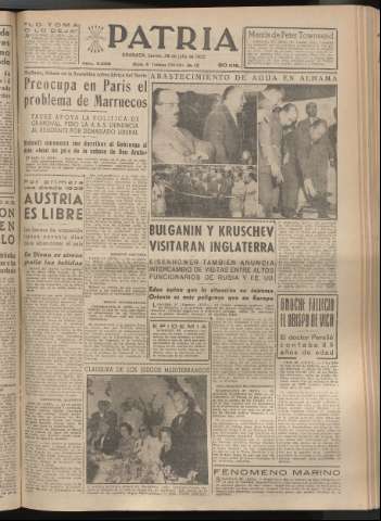 'Patria : diario de Falange Española Tradicionalista y de las J.O.N.S.' - Año XX Número 6208 - 1955 julio 28