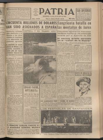 'Patria : diario de Falange Española Tradicionalista y de las J.O.N.S.' - Año XX Número 6209 - 1955 julio 29